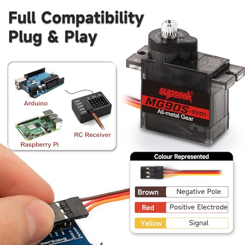 MG90S 9g Micro Servo Motor Kit, Metal Gear 2.0 kg-cm High Torque, 0.08 sec/60 deg 180° Rotation, for RC Plane Arduino Robotics (4pcs)