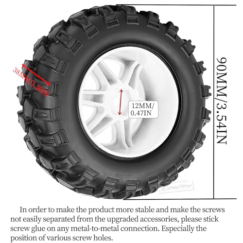 RC Wheels and Tires Off-Road Buggy Tires for 1/12 1/14 1/16 RC Off Road Monster Truck E-REVO Summit REDCAT HPI SAVAGEGT-2XS Volcano-16,1/12 1/14 1/16 Wheels Tires Set Pre-glued,White - color: White(4pcs)