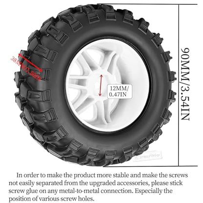 RC Wheels and Tires Off-Road Buggy Tires for 1/12 1/14 1/16 RC Off Road Monster Truck E-REVO Summit REDCAT HPI SAVAGEGT-2XS Volcano-16,1/12 1/14 1/16 Wheels Tires Set Pre-glued,White - color: White(4pcs)
