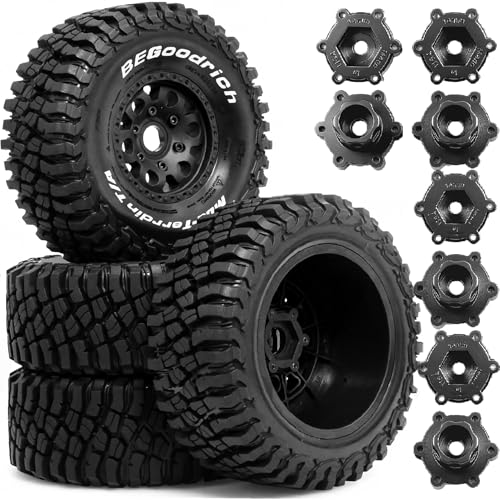 1/8 1/10 RC Short Course Truck Tires 4.96" OD Monster Truck Tires 12/14/17mm Hex Fit for 1:8 Off Road Truck Car Traxxas Slash 2WD 4×4 Rc4wd Arrma Mojave4S Senton Axial Losi Redcat (Black) - color: Black