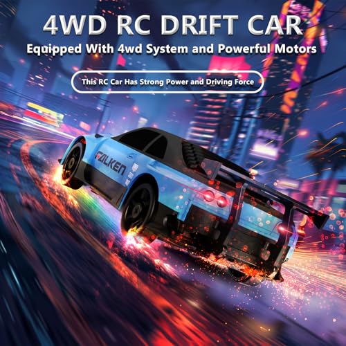 RC Drift Car 1:24 Remote Control Car 4WD 15KM/H High Speed Racing Sport Car with LED Lights RC Cars Toy for Kids Boys Girls Adults Gifts Birthday Christmas - color: Blue