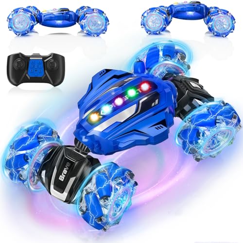 Gesture Sensing RC Stunt Car - Boys Toys Age 6-12, 4WD Hand Controlled Remote Control Car with Light & Music, 360°Rotation Twist Vehicle Toy, Christmas Birthday Gift for Boys Girls Age 6 7 8 9 10 11+ - color: Blue