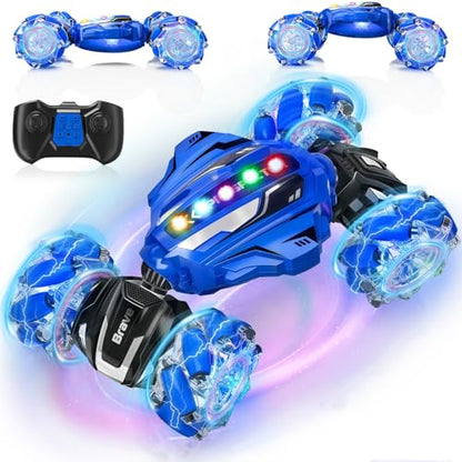 Gesture Sensing RC Stunt Car - Boys Toys Age 6-12, 4WD Hand Controlled Remote Control Car with Light & Music, 360°Rotation Twist Vehicle Toy, Christmas Birthday Gift for Boys Girls Age 6 7 8 9 10 11+ - color: Blue