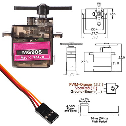 2 Pcs MG90S 9g Micro Servo Motor Metal Gear Micro Servos Replace SG90 for Smart RC Robot Helicopter Airplane Controls Car Boat Plane Vehicle Models