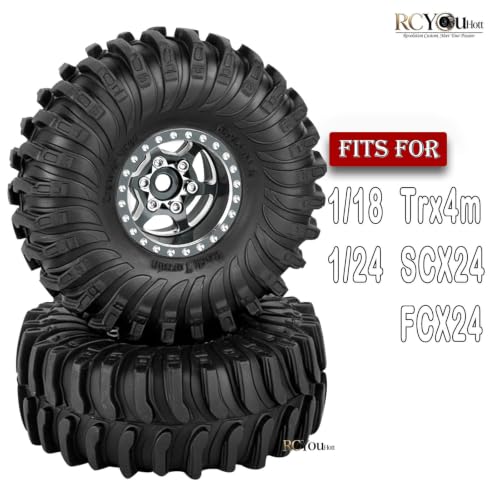 RC 1.0 Beadlock Wheels Tires Set for 1/24 SCX24 FCX24 1/18 Trx4m RC Crawler Car,Aluminum Wheel Rims/Soft Rubber Tires Wheel Tire,(4PCS) 1.0 Beadlock Wheels,Titanium - color: Titanium- (Wheel Tires)