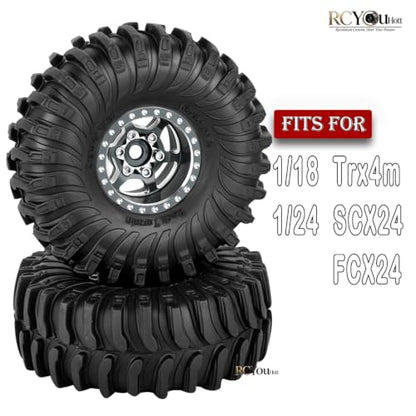 RC 1.0 Beadlock Wheels Tires Set for 1/24 SCX24 FCX24 1/18 Trx4m RC Crawler Car,Aluminum Wheel Rims/Soft Rubber Tires Wheel Tire,(4PCS) 1.0 Beadlock Wheels,Titanium - color: Titanium- (Wheel Tires)