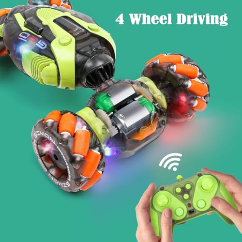FUNiOi Gesture Sensing RC Stunt Car - Remote & Hand-Controlled Drift Toy for Kids Ages 5-7 6-8 9 10 11 12 Year Old, 4WD, Double-Sided Driving with Lights & Music - style: 4WD