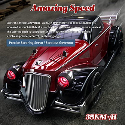RC Drift Cars, 1/16 Red Drifting RC Car 4WD 2.4GHz Remote Control Car RC Cars High Speed Sport Racing Hobby Vehicle with Lights Two Rechargeable Batteries Kids Toy for Boys Adults - color: 1.red