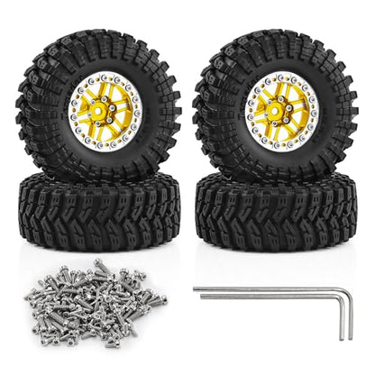 1.3" Wheels and Tires 70mm (2.76in) for SCX24 TRX4M 1/18 1/24 RC Crawler Upgrade Parts (Golden, 4Pcs) - color: golden-3