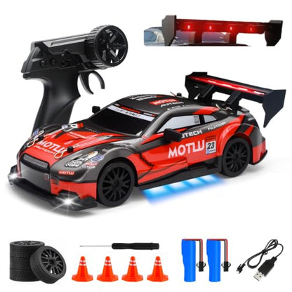 RC Drift Car, 1:24 Scale Remote Control Vehicle for Kids,2.4GHz 20KM/H 4WD High Speed RC Cars with LED Light, Two Batteries & Drifting Tires Racing Sport Toy Cars for Adults Boys Girls Kids 8601RD - style: 8601-Red