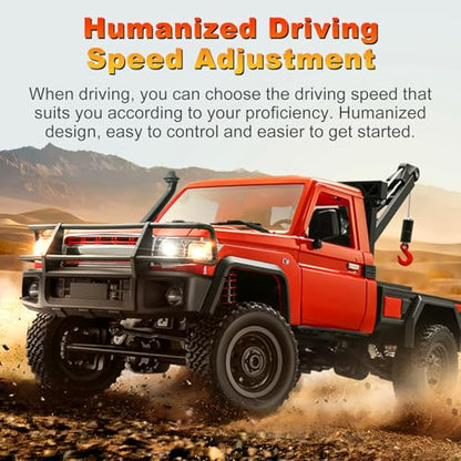 MN-82T RC Rock Crawler, 1:12 Scale 4WD Upgraded RC Truck with Crane Hook, 2.4Ghz Off Road Toy Pickup Truck with Lights, All Terrain Wrecker Vehicle for Teen Adults (Red) - color: Red