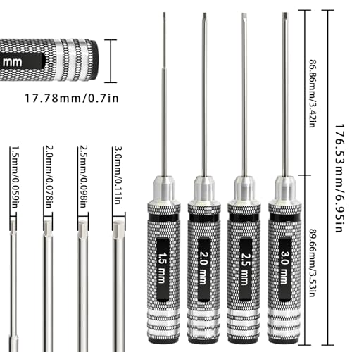 Hex Driver Set 1.5/2.0/2.5/3.0mm, RC Screwdriver Kit | Alloy Steel Bits & Magnetic Tips, Quick-Change Allen Wrench, RC Car Tool for RC Cars, Drones, Robots and Mini Crawlers - color: Black-2