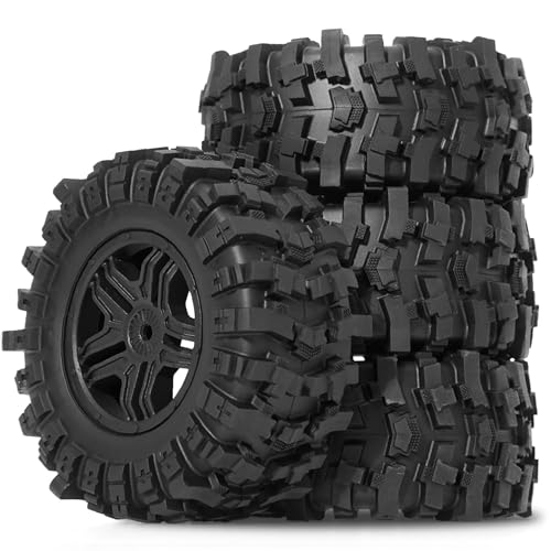 STMU 1/10 RC 12mm Hex RC Wheels and Tires （4pcs） OD 4.45''for 1/10 RC Off-Road Car Traxxas TRX4 Slash Arrma Losi Tenacity Vkar 10sc Hpi RC Buggy Car (Black) - color: Black