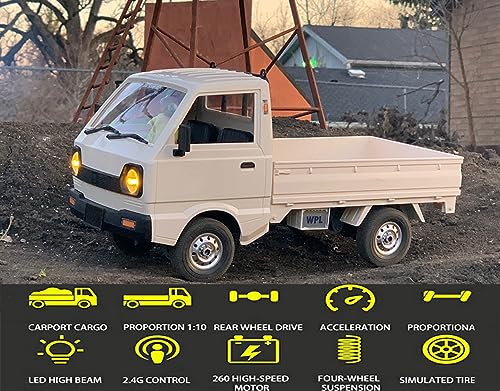 WPL D12 RC Car 1/10 Remote Control Kei Truck RC Drift Car RTR | Off Road Pickup 2.4G with Proportional Throttle Steering 260 Motor Rear Drive Hobby Grade Toy Adult