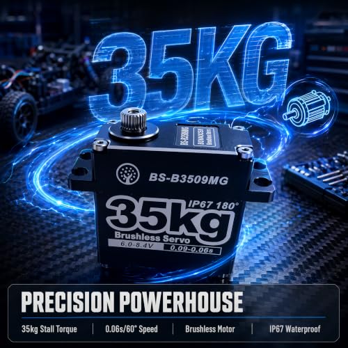 35KG Brushless Large Torque HV Full Metal Gear IP67 Waterproof Steering Digital Servo with 25T Servo Horn for RC Car Robot Boat Truck Robot Parts (BS-B3509MG-180 Degree) - color: Bs-b3509mg-180 Degree