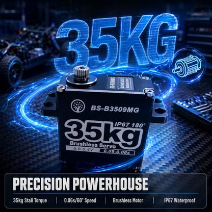 35KG Brushless Large Torque HV Full Metal Gear IP67 Waterproof Steering Digital Servo with 25T Servo Horn for RC Car Robot Boat Truck Robot Parts (BS-B3509MG-180 Degree) - color: Bs-b3509mg-180 Degree