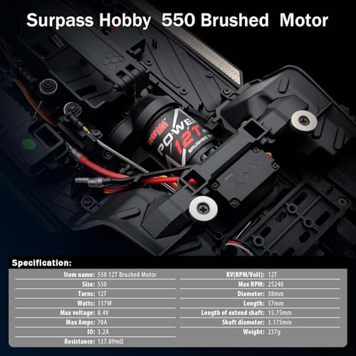 SurpassHobby 550 Brushed Motor for 1/10 Scale RC Truck Traxxas Redcat ARRMA AXIAL HSP HPI Wltoys Kyosho HELION (12T) - size: 12T