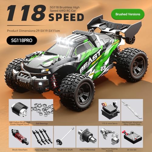 SG118PRO 1/18 Remote Control Off-Road Car, 2.4G Full-Proportional 4WD 35KM/H High-Speed RC Climbing Car Mini Electric Carbon Brush RC Buggy Rock Crawler Model Gift -RTR - style: SG118PRO 1/18, Carbon Brush Version