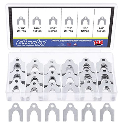 Glarks 144Pcs 1/16" 1/64" 1/32" 1/8" Universal Body Shim Assortment Kit, 4 Size Universal Auto Alignment Body Shim for Adjusting Body Parts or Camber Alignment