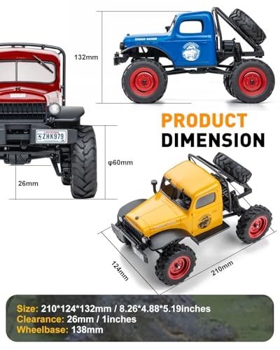 FCX24S RC Crawler 1/24 Remote Control Car, Power Wagon S 4WD RC Crawler Two-Speed Shift, RC Rock Crawler 8Km/h with Metal Gears for Adults (Yellow) - color: Yellow
