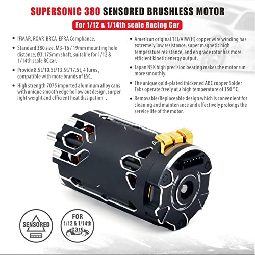380 Sensored Brushless Motor 13.5T with TS80A Sensored Brushless ESC Combo Black for 1/12 1/14 RC Car