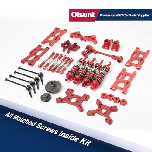 Metal Replacement Part Kit for WLtoys 1/14th, 1/12th RC Car Upgrades, Spare Aluminium Accessory Set with Screws (Red) - color: Red