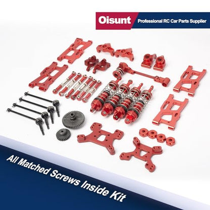 Metal Replacement Part Kit for WLtoys 1/14th, 1/12th RC Car Upgrades, Spare Aluminium Accessory Set with Screws (Red) - color: Red