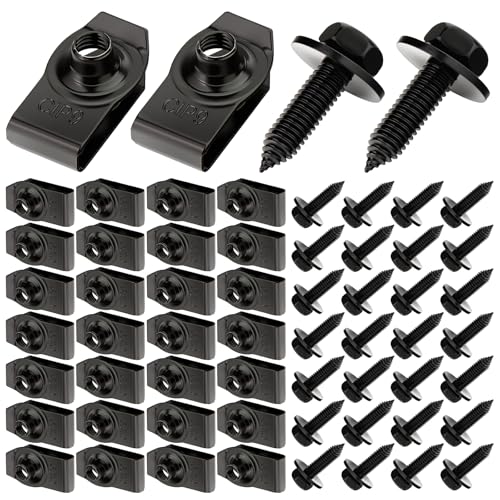 60Pcs 1/4 U-Nut Clips Fender Liner Clips Kit, Multipurpose Body Panel Fastener Clips for Cars Bumper Engine Splash - size: 1/4