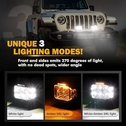Auxbeam V-MAX Series 4'' 92W Cube LED Pod 270° Side Shooter Offroad Light | Spot Flood Combo Light Pod with DRL, 92W 8960LM,3 Lighting Modes, Amber Covers, 1Lux@476m, Auxiliary Ditch Light, Easy To Use - color: 4in Cube LED Pod