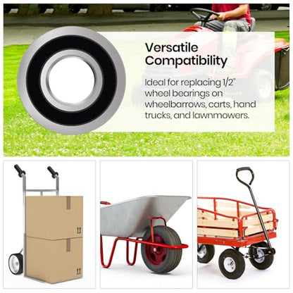 (4-Pack) 1/2" Bearings Carbon Steel - ID 1/2" x OD 1-3/8" Applicable Lawn Mower, Wheelbarrows, Carts and Hand Trucks Wheel Bearings Replacement - size: 1/2" Hole