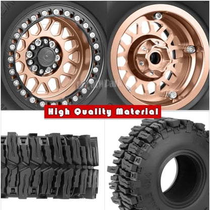 Aluminum 2.2 Wheel Tires for 1/10 SCX10 SCX10 II SCX10 III SCX10 Pro TRX4 TRX6 Gen7/8 D90 VS4-10 MST CFX RC Crawler Car,2.2 Beadlock Wheel Off Road Buggy Rally RC Truck Tires,Bronze - color: Bronze - (4pcs Tires)