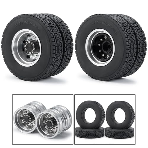 RC Car Toys Parts for Tamiya 1/14 6PCS Wheel Tires Complete Set Metal Front Rear Hub Rubber Tyre RC Tractor Truck Car Parts