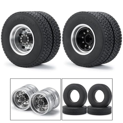 RC Car Toys Parts for Tamiya 1/14 6PCS Wheel Tires Complete Set Metal Front Rear Hub Rubber Tyre RC Tractor Truck Car Parts