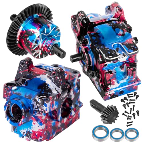 Aluminium Transmission Gearbox Upgrades Part for 1/10 Slash/Rustler/Stampede/Jato VXL 4X4 4WD,XO-1,RC Front Rear Gearbox & 37T Differential Gear,#6880#6881,Colorful(Navy Blue Red Tone) - color: Colorful(navy Blue Red Tone) - (Upgrades)