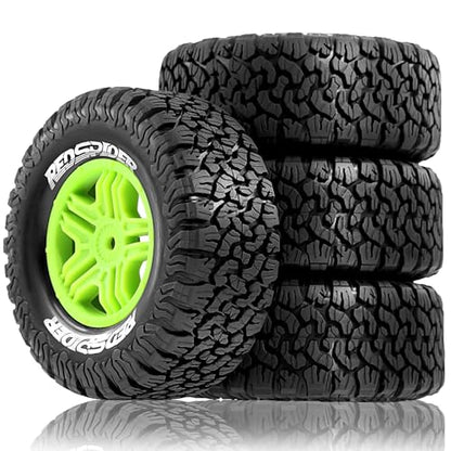 1/10 RC Short Course Truck Plastic Wheels 12mm Hex and Tires OD 4.41" 5-Spok Off Road Tyres for 1:10 Scale Truck Car TRAXXAS Slash 4X4 2WD ARRMA SENTON 3S Losi Redcat Rc4wd 4PCS (Green) - color: Green