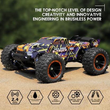 HAIBOXING 16890A Brushless RC Car, 1/16 Scale 4X4 Fast Remote Control Truck | Fast Truck 48 KM/H Top Speed, Hobby RC Cars for Adults and Boys, All Terrain Off-Road Truck，Spare Paddle Tires for Sand& Snow - color: 16890a Yellow