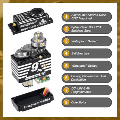 HobbyPark Waterproof for TRX4M Servo with Servo Mount Bracket and Aluminum Servo Horn Arm Set 9kg High Torque Metal Gear Digital Servo Motor Steering Servo fit 1/18 TRX-4M Crawler Car Upgrades Parts