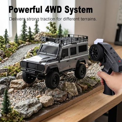 1/18 Scales Remote Control Truck, MN-111 Remote Control Crawler with LED Lights, 2.4GHz Four Wheel Drive Rechargeable Climbing RC Truck for Teens Adults (Silver Grey) - color: Silver Grey
