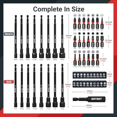 37-Piece Magnetic Nut Driver Set - SAE (1/4" to 9/16") & Metric (5mm to 15mm), PH1 & PH2 Screwdriver Bits 1/4 Drive Shank Adapter Extension, Nut Driver Set - Cr-V Magnetic Socket set - size: 37-Piece Magnetic Nut Driver Set