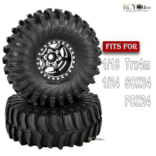 RC 1.0 Beadlock Wheels Tires Set for 1/24 SCX24 FCX24 1/18 Trx4m RC Crawler Car,Aluminum Wheel Rims/Soft Rubber Tires Wheel Tire,(4PCS) 1.0 Beadlock Wheels,Black - color: Black- (Wheel Tires)