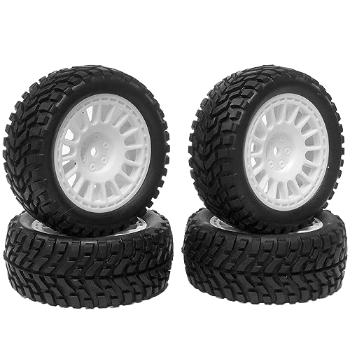 4PCS 75mm Rubber Tyres Tires with Foam Inserts and Plastic Wheel Rims 12mm Hex for 1/10 On-Road RC Drift Touring Car 1/14 1/16 1/18 Rally Car Replacement Parts(White) - color: White