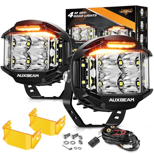 Auxbeam V-MAX Series 4'' 92W Round LED Pod 270° Side Shooter Ditch Lights | 8960LM Pod Lights, Side Shooter LED Offroad Lights with DRL, Spot Flood Combo Beam, 3 Lighting Modes, Auxiliary Pod Light - color: 4in Round LED Pod