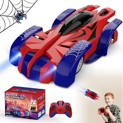 Wall Climbing Remote Control Car with Headlight | 360° Rotating RC Stunt Car, Rechargeable RC Cars Toys for 3 4 5 6 7 8-12 Year Old Boys Girls Kids - color: Red&blue