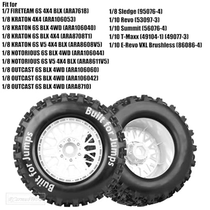 1/8 1/10 17mm Hex RC Truck Tires,Wheels and Tires for 1/10 E-Revo T-Maxx Summit,1/8 Kraton Outcast 6S,Sledge,Buggy Rubber Tyres and Rims w/Foam Insert for RC Off-Road Car,White-Navy Blue - color: White&navy Blue(4pcs)