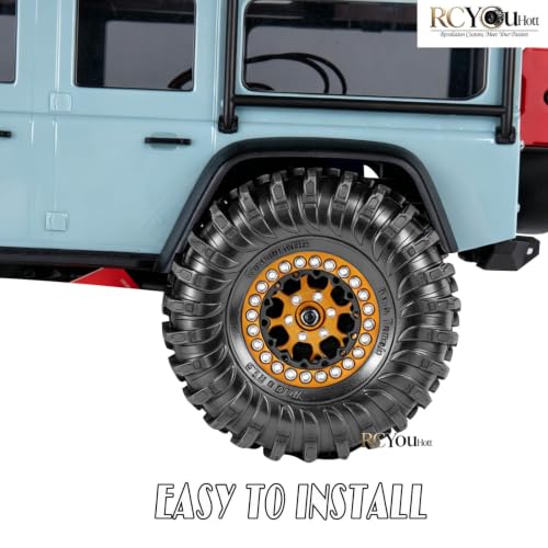 RC 1.3 Beadlock Wheel Tires&Aluminum Wheel Rim for 1/24 SCX24 FCX24,1/18 TRX4M RC Crawler Car,1.3 Beadlock Wheels and Tires/Wheels Tire,Golden (4PCS) - color: Golden- (Wheel Tires)