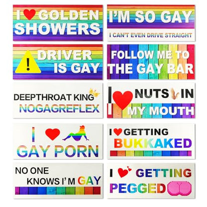 10PCS Car Funny LGBT Stickers, Rainbow Prank Car Bumper Sticker, Reflective LGBT Sticker Sign, Universal Colorful Gay Pride Decal for Vehicle Luggage Window Refrigerator, Style 2, Adhesive - color: Style 2/Adhesive