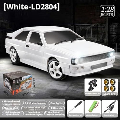 LD2804 1/28 RC Drift Car, Full Proportional 4WD Remote Control Racing Vehicle, High Speed Electric Car for Adults, Mini Hobby Grade Model Gift (White) - color: White (Ld2804)