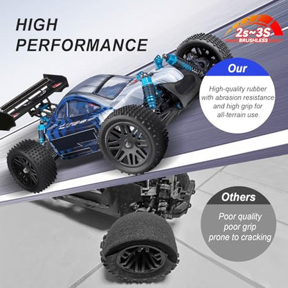 Hobbypark (4-Pack) 1/10 Scale Off Road Buggy Tires & Wheel Rims Set Front and Rear 12mm Hex Hubs with Foam Inserts for RC Hobby Car