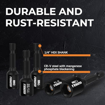 17PCS Magnetic Nut Driver Set | SAE and Metric | Premium Impact Power Hex Nut Driver Drill Bit Master Kit | 1/4 Inch Hex Shank | Cr-V Steel (17PCS Magnetic Nut Driver (Short))