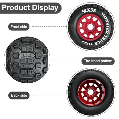 LRFHL MX38 F/R 3.8" RC Tires and Wheels with 17mm Hex Adapter, 4PCS, Red | 1/7 1/8 RC Monster Truck Tires, for Arrma Notorious Outcast Kraton 6S Traxxas E-Revo RC Car Upgrade - color: Black Tires+ Red Wheels